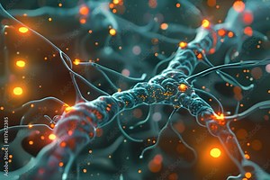 Neuron network under a microscope, highlighting synaptic connections, blending scientific accuracy, realistic and detailed, suitable for neurological studies, educational use