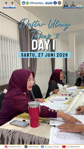 📢 PENDAFTARAN ULANG SMAN 4 – TAHAP 2 | DAY 1 Halo, Calon Murid Baru SMAN 4! 🎓 Hari ini merupakan hari pertama pendaftaran ulang Tahap 2. Bagi calon murid yang telah dinyatakan diterima, segera lakukan pendaftaran ulang sesuai jadwal yang telah ditetapkan. #kolaborasisumutberkah #DisdikProvSumut #cabdiswil1_sumutberkah #ppdb2026 #sman4medan