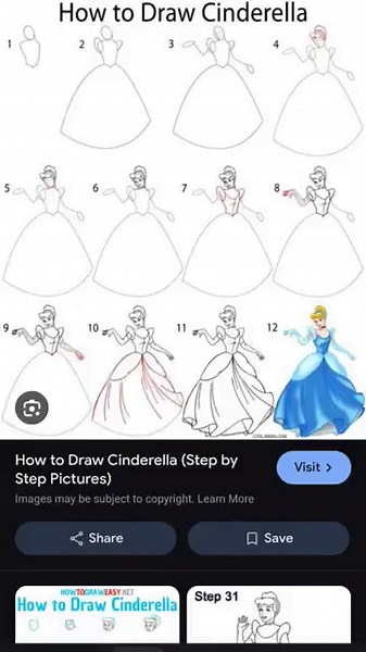 how to draw Cinderella step by step