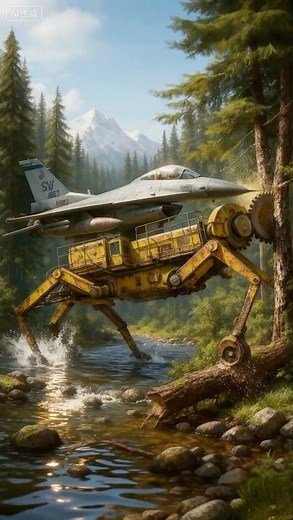 A machine transporting a fighter jet