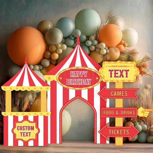 Red Circus Party Cutouts, Carnival Baby Shower, 1st Birthday Decor, Circus Tent, Photo Booth Frame, Custom Sign - Etsy