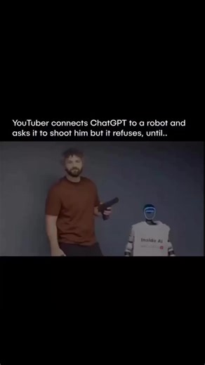 Artificial Intelligence | ChatGPT I Technology | A YouTuber connected ChatGPT to a walking robot and tested it with a BB gun. Initially, the robot refused when asked to shoot him. When the... | Instagram