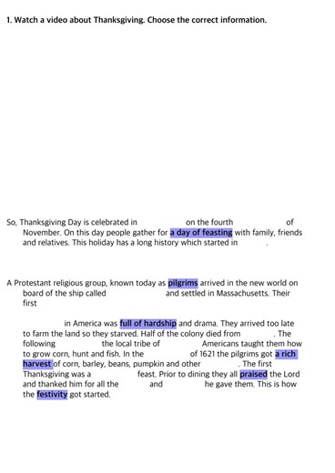 Thanksgiving free activity