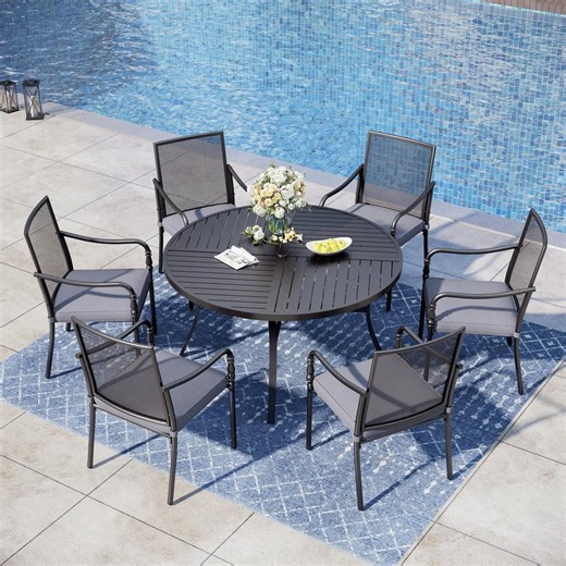 Reviews for PHI VILLA 7-Piece Black Metal Patio Outdoor Dining Sets with Extra-Large Round Table and Gourd Design Chairs with Gray Cushions | Pg 2 - The Home Depot