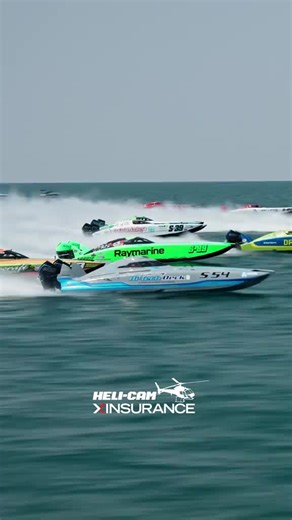 Super-Stock Boat Racing Action from Helicam Views