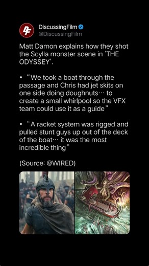 Matt Damon explains how they shot the Scylla monster scene in ‘THE ODYSSEY’.•