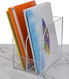 Acrylic File Holder with Multiple Compartments and Tab, Assembly-free Sturdy Thickened Acrylic Desk Organizers, Storage File Folder for Office Organization, Binder Organiser Storage Box (2 Sections)