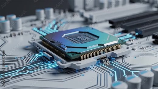 A central processing unit is being installed onto a modern computer motherboard