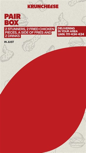 Double the Krunch with the New Great Price. Pair Box Now Only in Rs. 1530 Perfect for two and Yes Free Ice Cream Cone with Every Order on Dine-In and Takeaway. Order Now at UAN: 111-434-434 OR Visit: Kruncheese.com.pk | Kruncheese