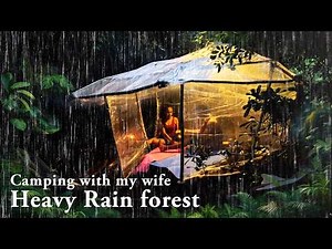 HEAVY RAIN CAMPING - Building an Amazing PLASTIC WRAP Survival Shelter in Rainforest | NATURE SOUNDS