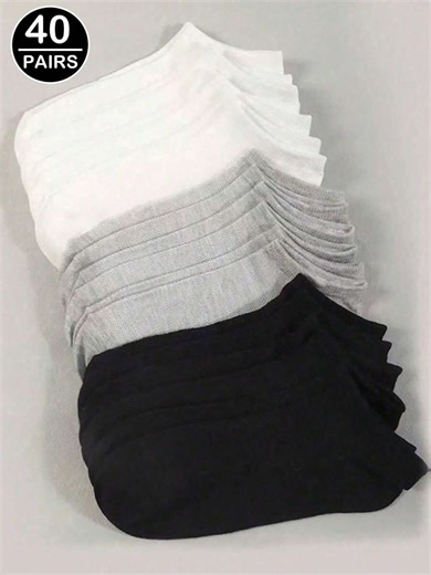 1/10/20/30/40 Pairs Women & Men Short Socks, Multi-Color Casual Breathable Ankle Socks, Black White Grey Dress Socks, Fashion Low Cut Thin Socks For Summer Spring Autumn Winter, Back To School Running Sports Socks, Halloween Christmas Xmas Gift