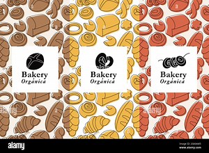 Vector set of design templates and elements for bakery packaging in trendy linear style. Seamless pattern with design label Stock Vector Image & Art - Alamy