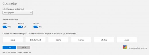 Cómo personalizar o desactivar MSN News Feed en la página de inicio del navegador Edge