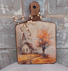 Fall Decorative Cutting Board, Fall Decor, Fall Church Decorations, Country Church in Fall, Old Country Church, Thanksgiving Decor - Etsy