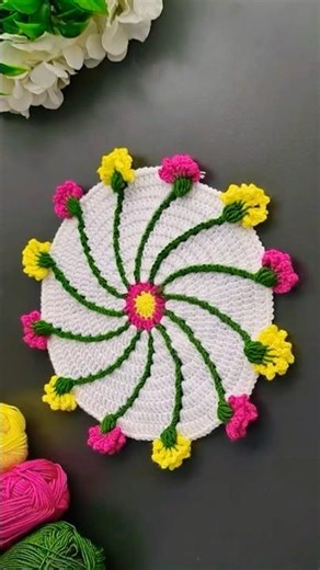 Easy Crochet Flower Mat Tutorial 🧶✨ #diy #shorts #viral #flowers #yt