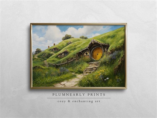 The Shire Hobbit House Landscape Painting Digital Art Print - Etsy
