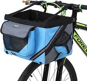 Lixada Bike Basket, Small Pet Cat Dog Carrier Bike Handlebar Front Basket - Folding Detachable Removable Easy Install Quick Released Cycling Picnic Shopping, Max Bearing: 22 lbs