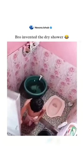 NEXORA.IOHUB on Instagram: "This entertaining 22-second clip, originally captured by Nexora.lohub, showcases a truly creative moment that will leave you smiling. The video features a young boy in a bathroom who has hilariously "invented" what’s being called a "dry shower." Instead of using actual water, he enthusiastically goes through the motions of scrubbing and rinsing using an empty bucket and ladle, perfectly mimicking a full bathing routine with impressive imagination. It’s a lighthearted 