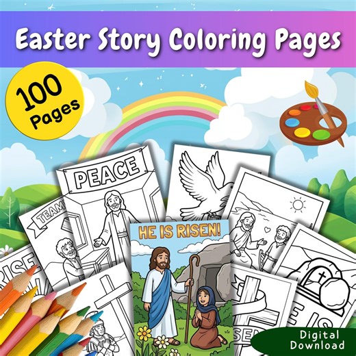 100x Easter Story Coloring Pages | Religious Easter Story for Kids | He is Risen Holy Week Activity | Bible Easter Story Cards - Etsy