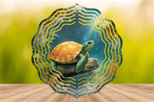 Turtle on a Rock Wind Spinner PNG Digital Download
