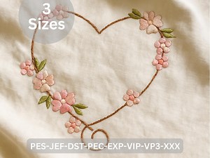 Heart Flower Embroidery Design - 3 Sizes Included - Machine Embroidery File - Etsy