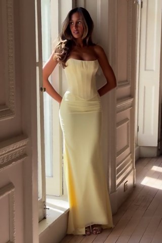 Premium Satin Corset Bridesmaid Dress in Butter Yellow