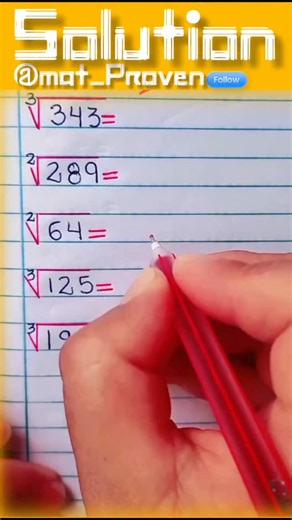 Math_proven on Instagram: "This math pattern looks random 😵 But there is a hidden rule behind every step 👀 Cube root of 343 = 7 ✔️ Square root of 289 = 17 ✔️ Cube root of 125 = 5 ✔️ Now think carefully 🤔 What is the value of cube root of 196? This reel is perfect for students who love math tricks, number patterns, and logic puzzles. Watch slowly, understand the pattern, and comment your answer 👇 math pattern, cube root trick, square root logic, number puzzle, math brain teaser, hidden math r