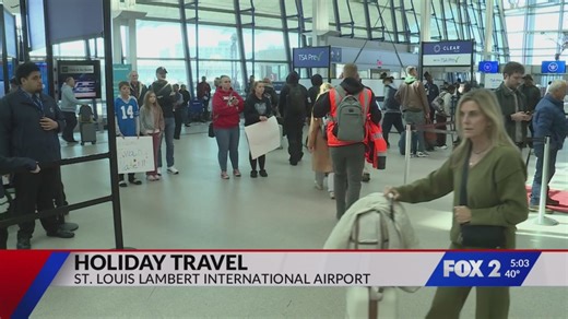 Holiday travel check-in at St. Louis Airport