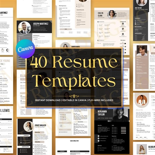 40 Resume Templates Canva Editable | Resume Writing Guide Bonus | Modern CV Template Bundle | ATS Friendly | Instant Download - Etsy
