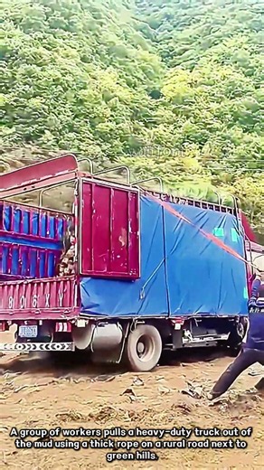 How a Human Chain Rescues a Stuck Truck #TruckRescue #Teamwork #MuddyRoad