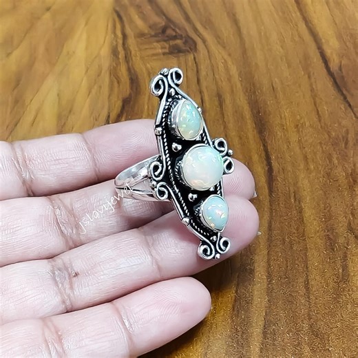 White Opal Sterling Silver Ring: Multi Fire Gemstone, October Birthstone - Promise Gifts - Etsy