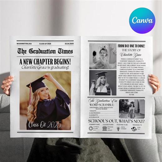 2025 Graduation Newspaper Template: Photo Announcement (canva Editable) - Etsy