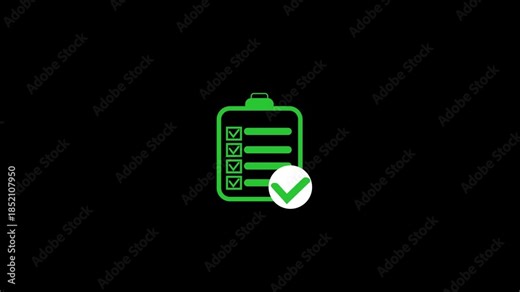 Green Checklist Icon on animation Black Background to-do list symbol. Neon-style green checklist symbol on black background, animated for planning, productivity, and task visuals.