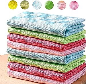 BRKURLEG 4 Pack Fish Scale Microfiber Cleaning Cloth, Polishing Lint Streak Free Dish Rag Cloths for Dishes, Glass, Cars, Mirrors, Reusable Fish Scale Rags Absorbent & Quick Dry (Muti-Color, 12”x16”)