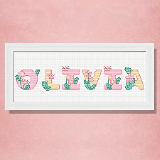 Personalized Name Cross Stitch Pattern, Custom Name Cross Stitch Embroidery, Baby Girl Flower Name Needlepoint - Etsy