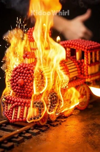 Matchstick Train Model Burning. #matchstick #matches #train #trending #viral