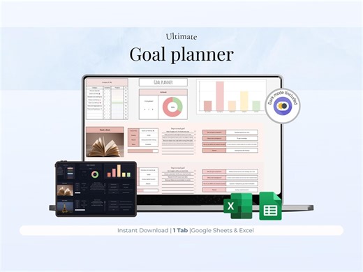 Goal Planner Excel Google Sheets 2026 | Dark Mode Goal Tracker Spreadsheet | SMART Goals Vision Board | New Year Resolution Yearly Quarterly - Etsy UK