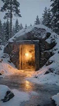 Hidden Underground Stone Bunker in a Snowy Forest ❄️ Secret Survival Shelter!