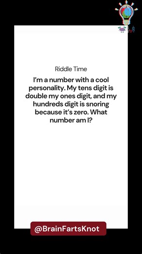 💡 Ready to unlock your brainpower? Meet the number that’s chill like ice 🧊 and full of mystery! With a sleepy zero in the hundreds place and a snazzy tens digit that's double the ones, this number is more than just cool — it’s brilliant! 🧠✨ Sometimes the easiest riddles remind us how fun and sharp our minds can be. Give it a go and tap into your inner genius! 💫 Can you crack the code and figure out which number has this cool and sleepy combo? 😴🔢 #RiddleMeThis #BrainTeaser #EasyMathRiddle #