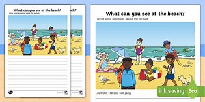 Beach Scene Writing Stimulus Picture Worksheet