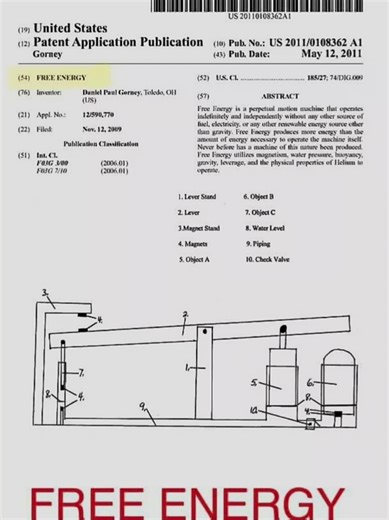 US Patent for Free Energy. Tesla also had a patent for free energy. We've never