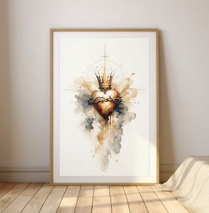 Sacred Heart of Jesus Print – Watercolor Catholic Wall Art, Minimalist Religious Decor (digital Download) - Etsy