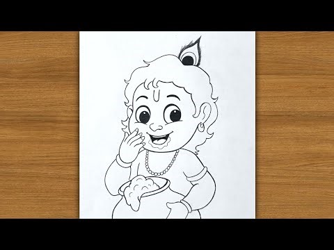 How To Draw Krishna Bhagwan | God Drawing | Janmastami Krishna Drawing