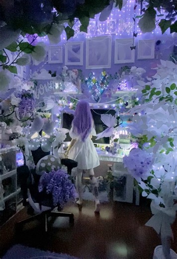 No big lights version enchanted desk setup ✨ My gaming room and desk setup with an enchanted, cozy vibe in shades of lavender purple, greens, pastels and pinks. #desksetup #desk #pcgaming #pcgamingsetup #pcsetup #desktour #roomtour #room #roomdecor #decor #deco #decoration #aesthetic #cozy #pc #gaming #gamingroom