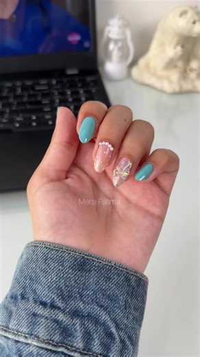 Easy Eid Nail Art Ideas for Ice Blue Dresses