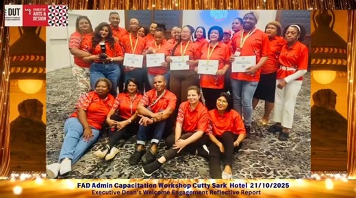 🎥 Faculty Leadership Reflection The Faculty of Arts and Design Executive Dean, Professor Pholoho Morojele, has prepared a reflective report on the recent Capacity-Building Workshop for all secretaries and administrators held at the Cutty Sark Hotel. In his reflection, Professor Morojele highlights the vital role of administrative staff, describing them as “the backbone of the faculty.” “Administrative excellence is not a back-office function. It is the very spine that holds the academic project