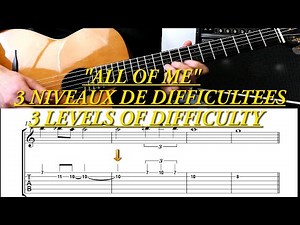 TUTO GUITARE JAZZ : ALL OF ME /3 NIVEAUX DE DIFFICULTES/ACCORDS & THEME / (Plus explications)