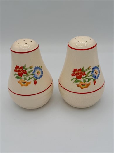 Vintage Salt and Pepper Shaker Set- Floral, Red Details - Etsy