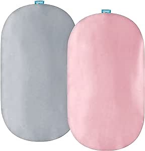 Satin Bassinet Sheets Fit for Rectangle, Hourglass, Oval Bassinet Mattress, 2 Pack, Great Protect for Baby Hair and Skin, Ultra Soft Satin Cradle or Bassinet Sheets, Grey & Pink