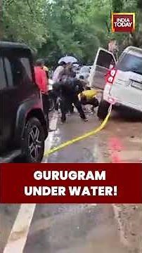 Gurugram Rain: Heavy Rain Wreaks Havoc in Gurugram | Creates Dangerous Pit, Vehicles Stuck #monsoon